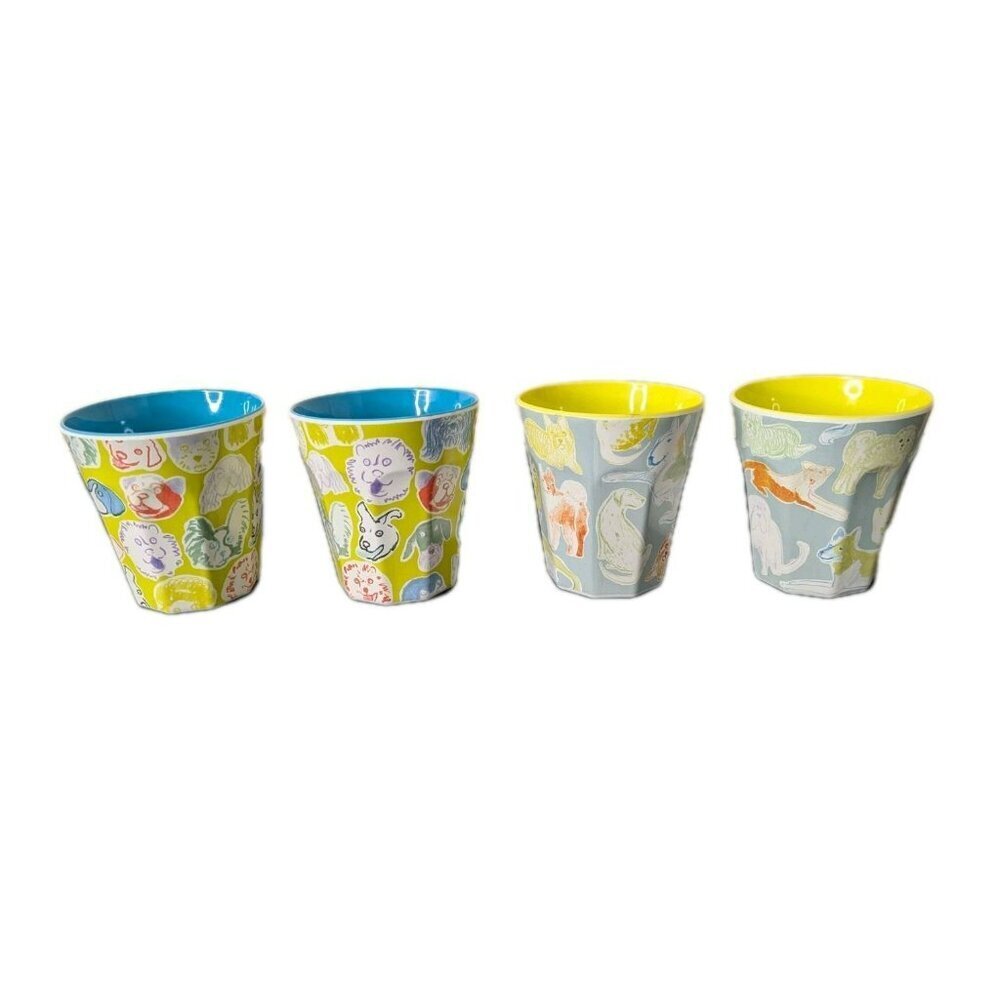 Anthropologie Tumbler Set Melamine Set of 4 Dogs Puppies Theme